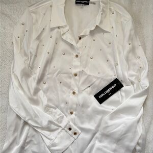 Karl Lagerfeld White Blouse with Gold Accents